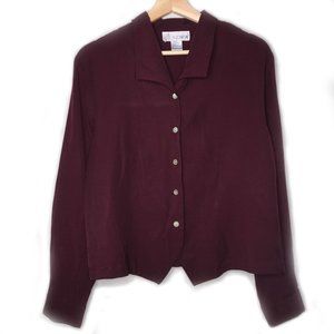 Wine Button Down Long Sleeve Blouse